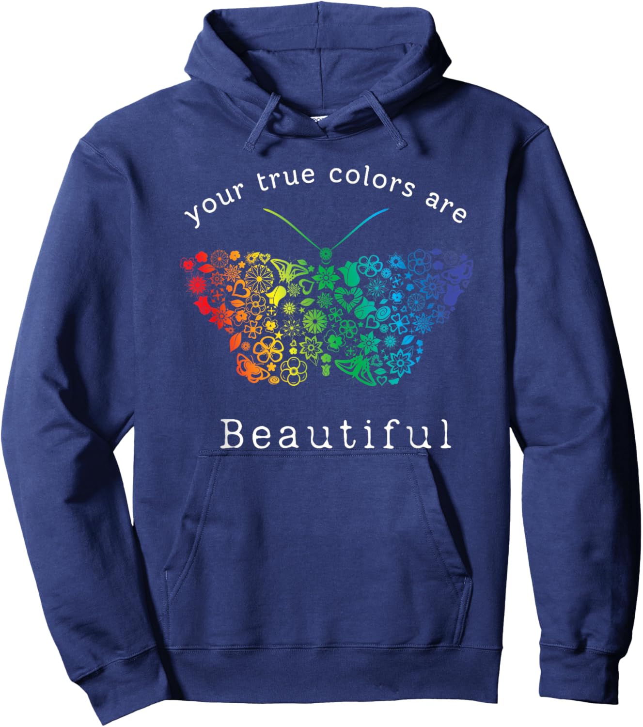 Your True Colors are Beautiful Pride Rainbow butterfly Hoodie - Hoodie | Navy