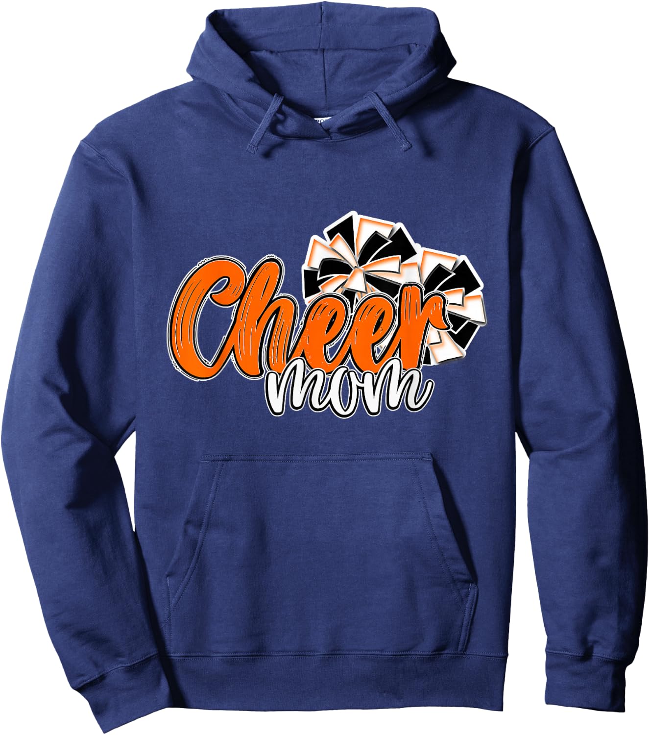 Cheer Mom Top, Pom Poms Orange Mascot Colors School Hoodie - Hoodie | Navy