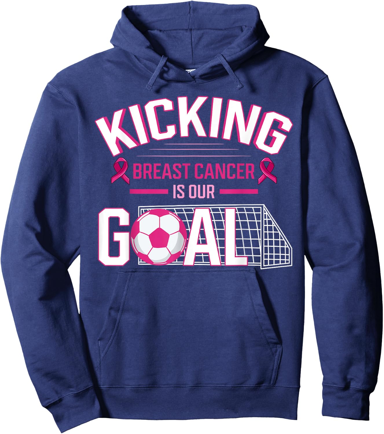 Breast Cancer Soccer Ball Goal Pink Ribbon Mammogram Sport Hoodie - Hoodie | Navy
