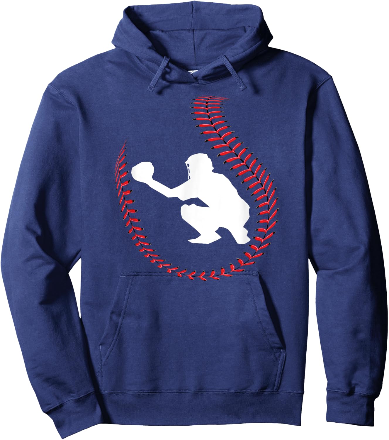 Baseball Catcher Ball Stitch Silhouette Hoodie - Hoodie | Navy