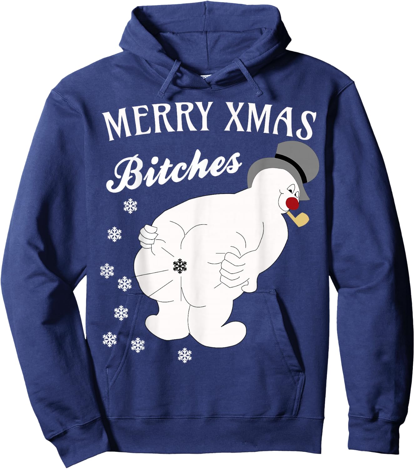 Merry Xmas Bitches Raunchy Snowman Farting Snowflakes Hoodie - Hoodie | Navy