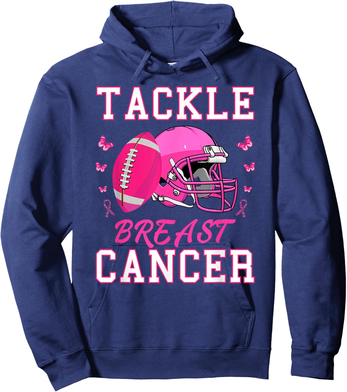 Tackle Breast Cancer Awareness Pink Ribbon Football Hoodie - Hoodie | Navy