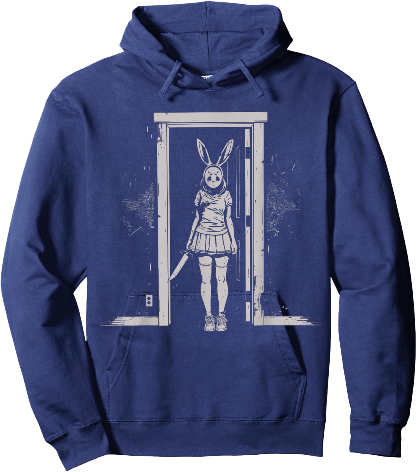 Horror Girl Bunny Mask Slasher Goth Alt Anime Creepy Rabbit Hoodie - Hoodie | Navy