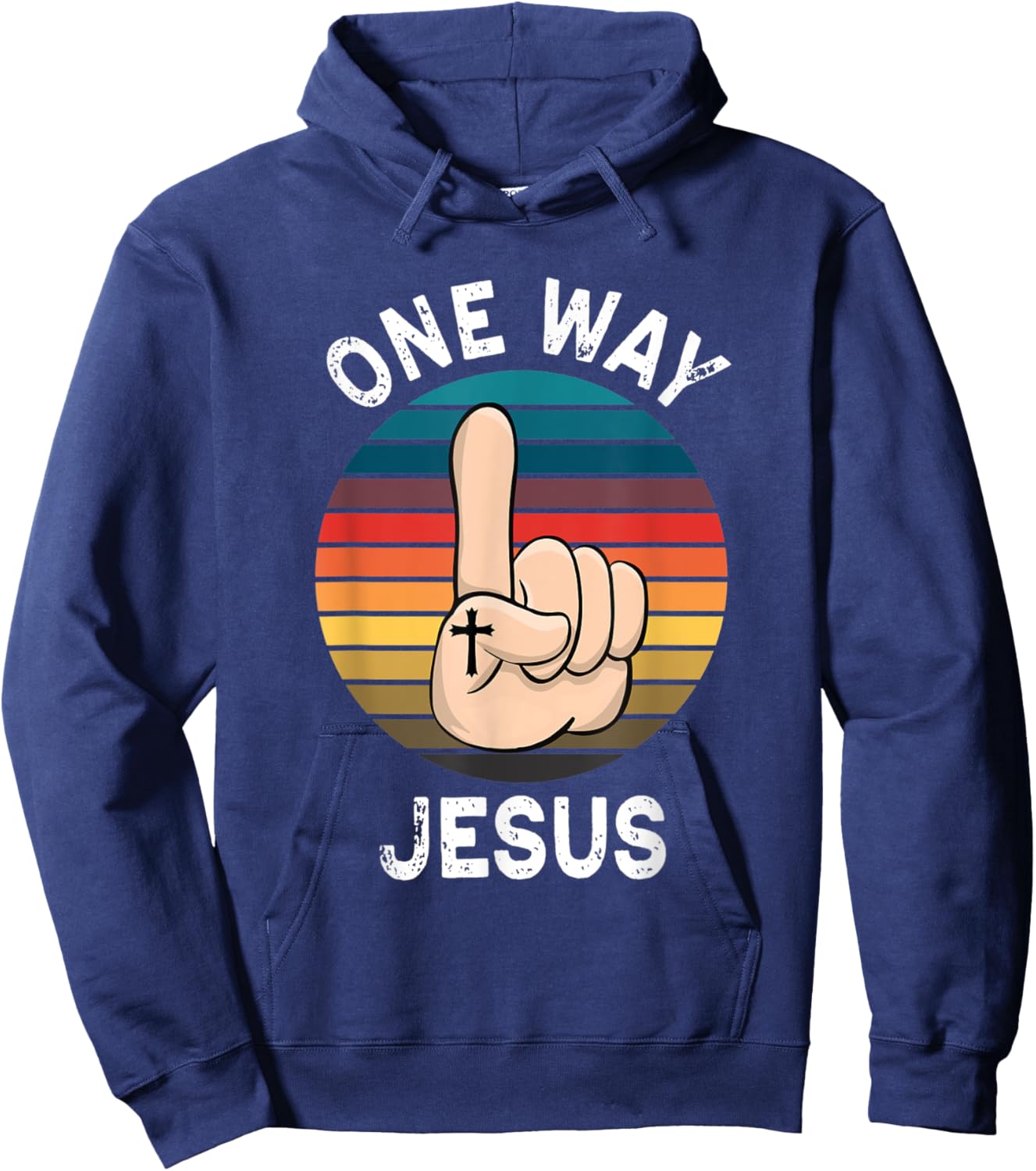 Vintage Finger Up People Christian Revolution One Way Jesus Hoodie - Hoodie | Navy