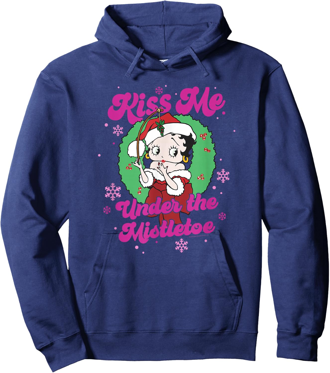 Betty Boop Christmas Kiss Me Under The Mistletoe Hoodie - Hoodie | Navy