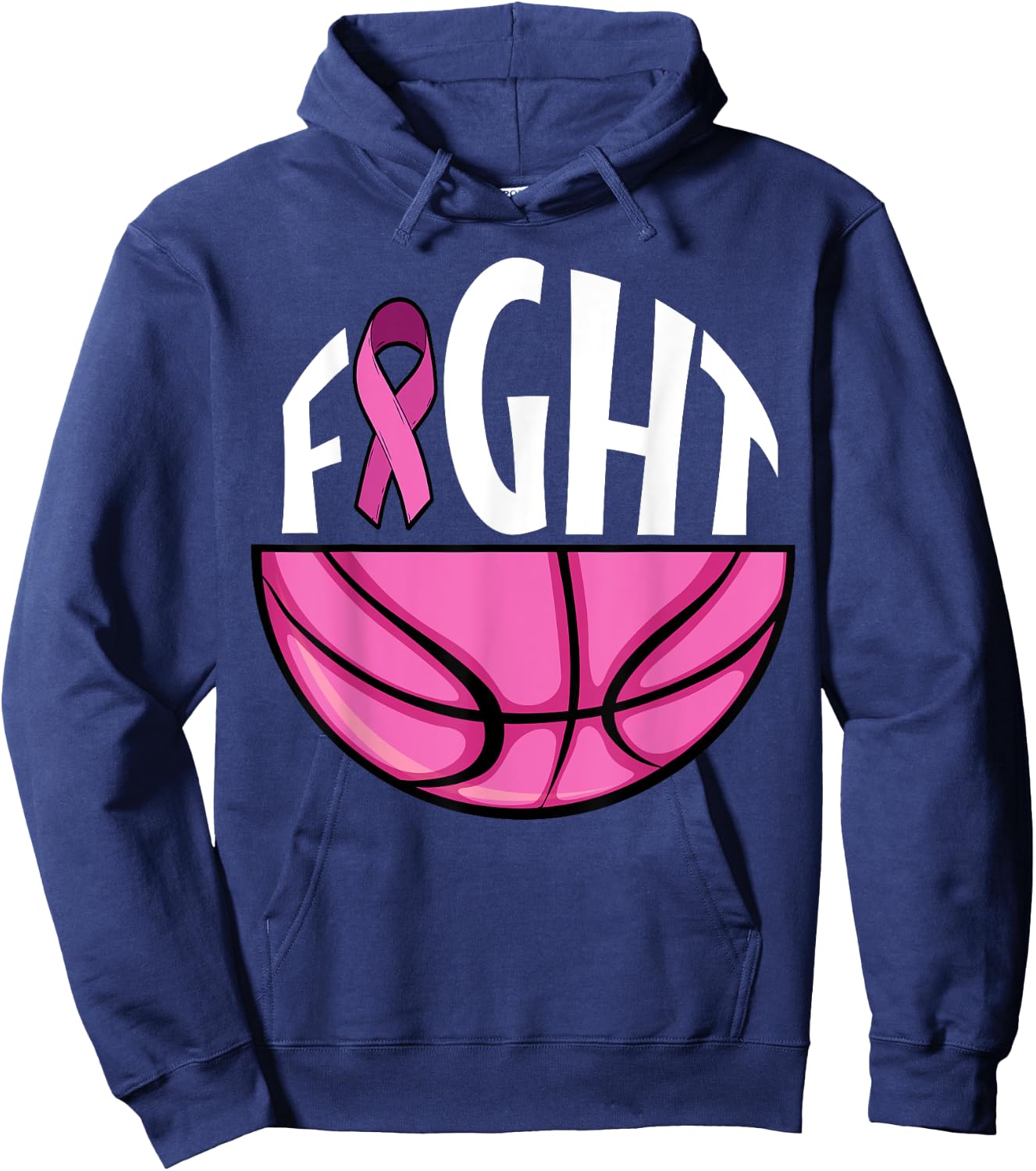 Breast Cancer Awareness Pink Ribbon Basketball Team Support Hoodie - Hoodie | Navy