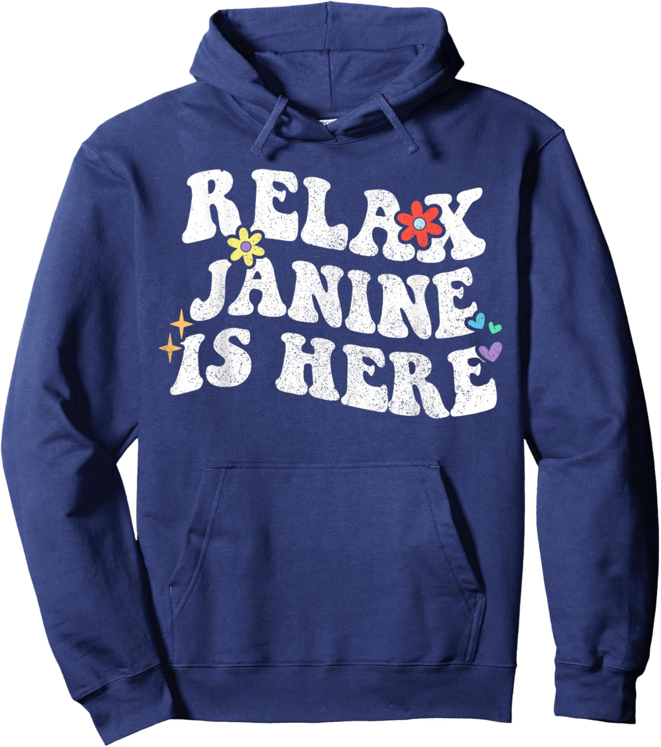 Retro Groovy Relax Janine Is Here Lustiger Muttertagsname Hoodie - Hoodie | Navy