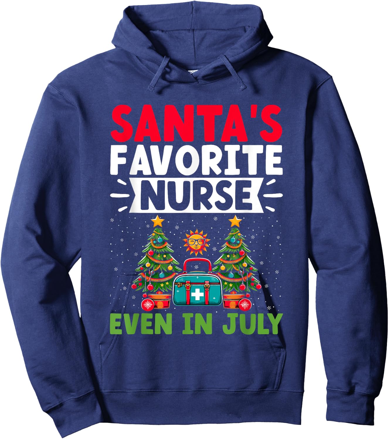 Christmas In July Nurse Santa Hat Summer Medical RN Hoodie - Hoodie | Navy