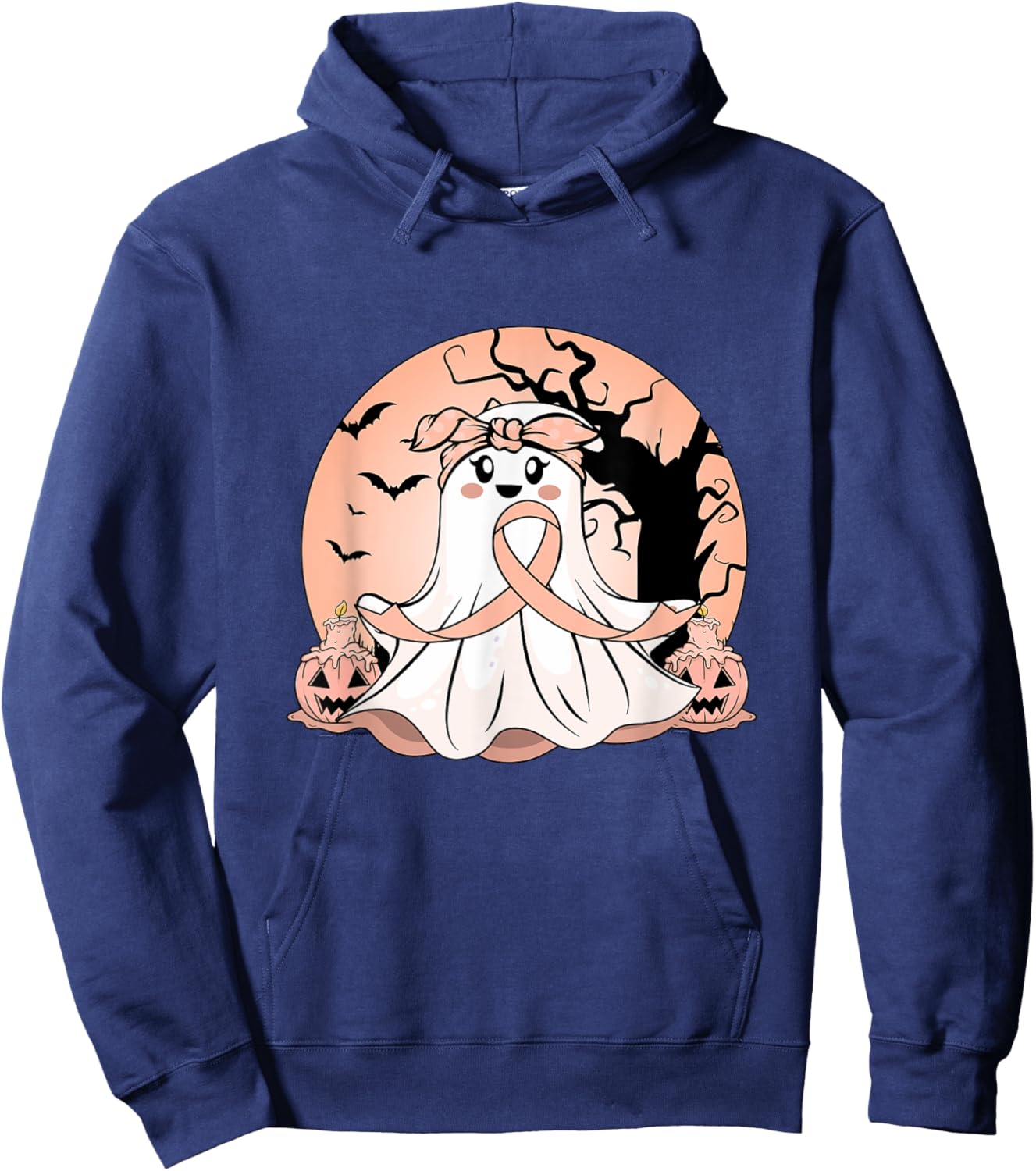 Uterine Cancer Halloween Pumpkin Peach Ribbon Awareness Hoodie - Hoodie | Navy