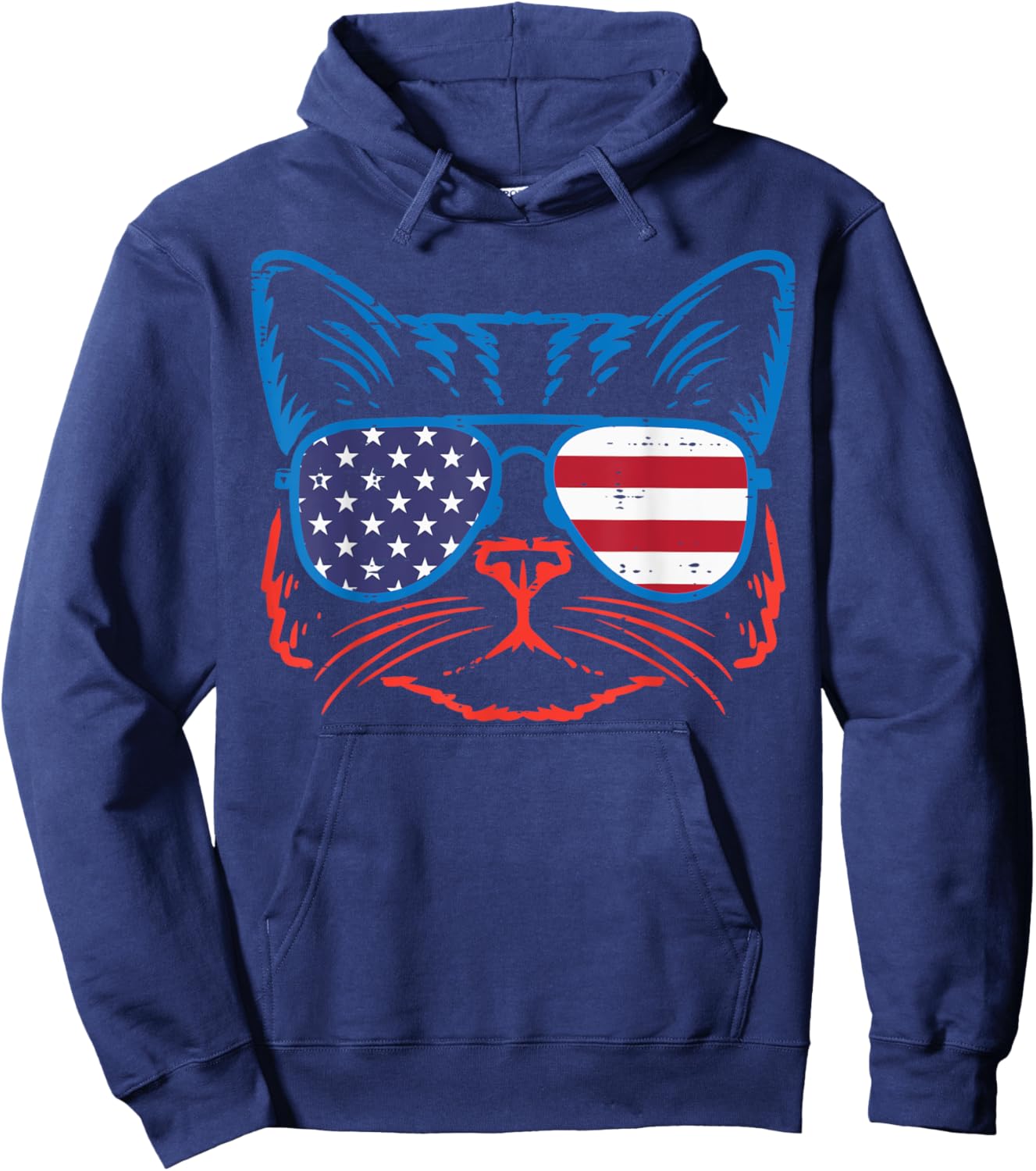 4th July Cat US Flag Sunglasses Patriot Women Girls Kids Men Hoodie - Hoodie | Navy