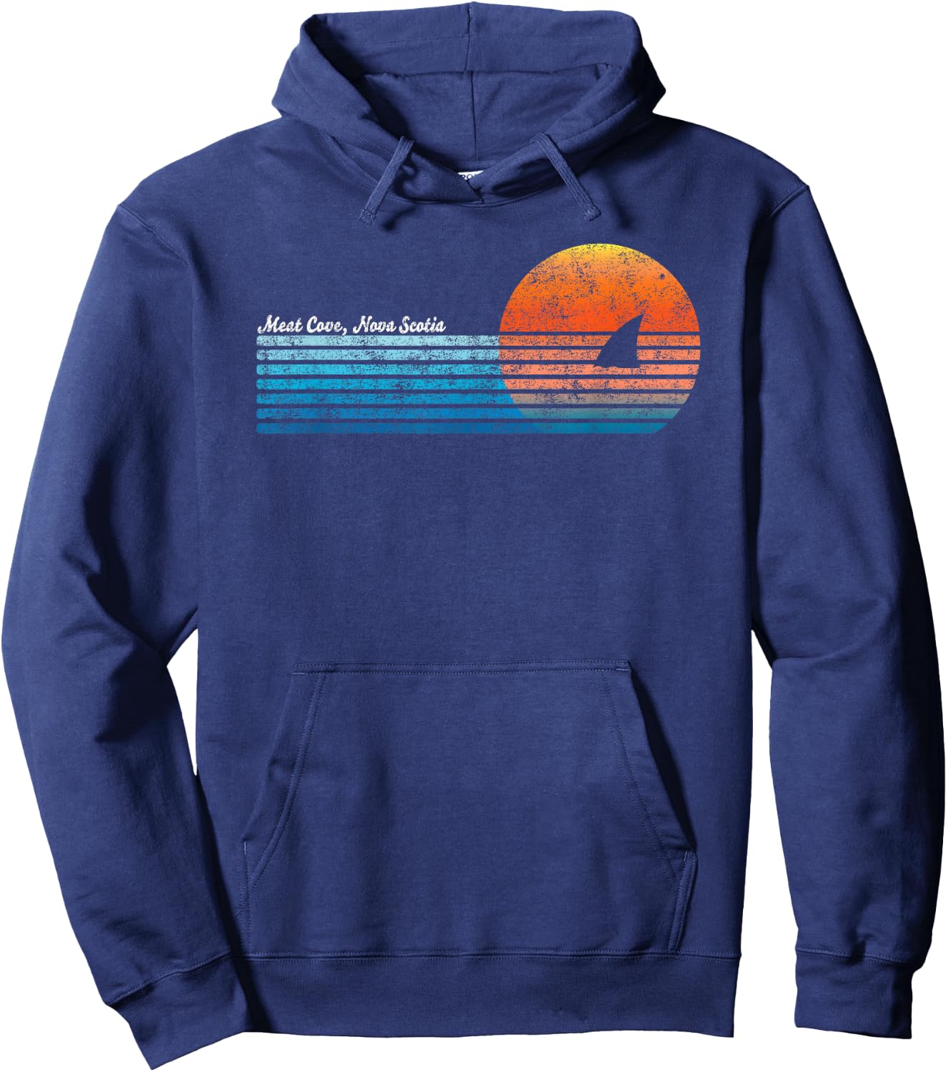 Vintage Meat Cove Retro 80s Shark Fin Sunset Hoodie - Hoodie | Navy