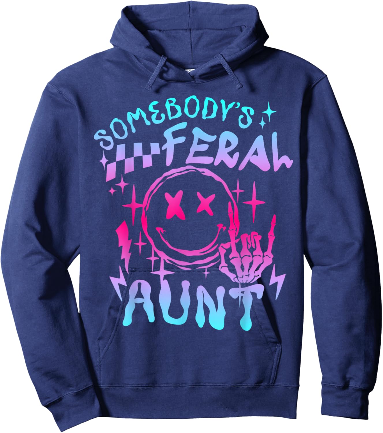 Retro Tie Dye Somebodys Feral Aunt Matching Mothers Day Hoodie - Hoodie | Navy