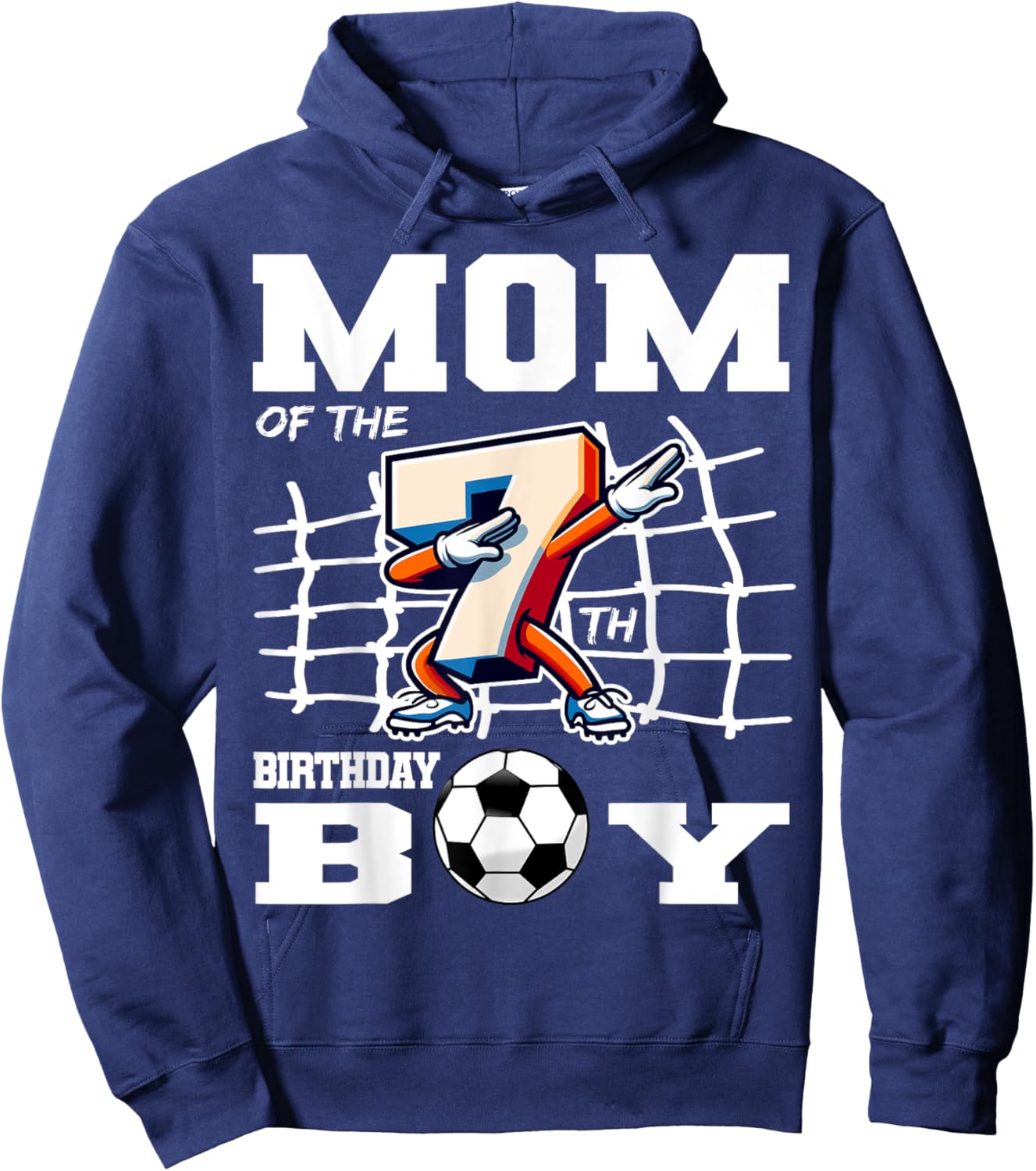 Mom 7th Birthday Boy Dabbing Soccer Football B-Day Party Hoodie - Hoodie | Navy
