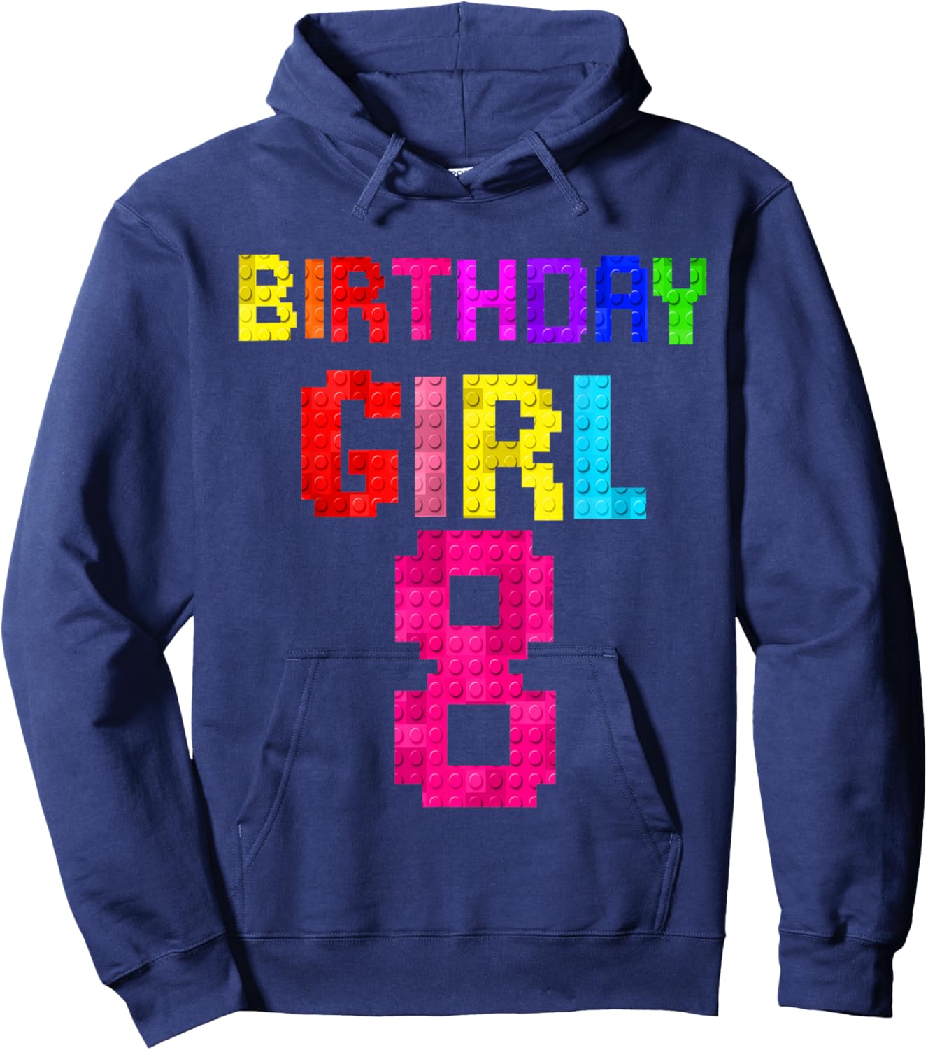 Kids 8th Birthday Girl 8 Years Old Building Blocks Builder Hoodie - Hoodie | Navy