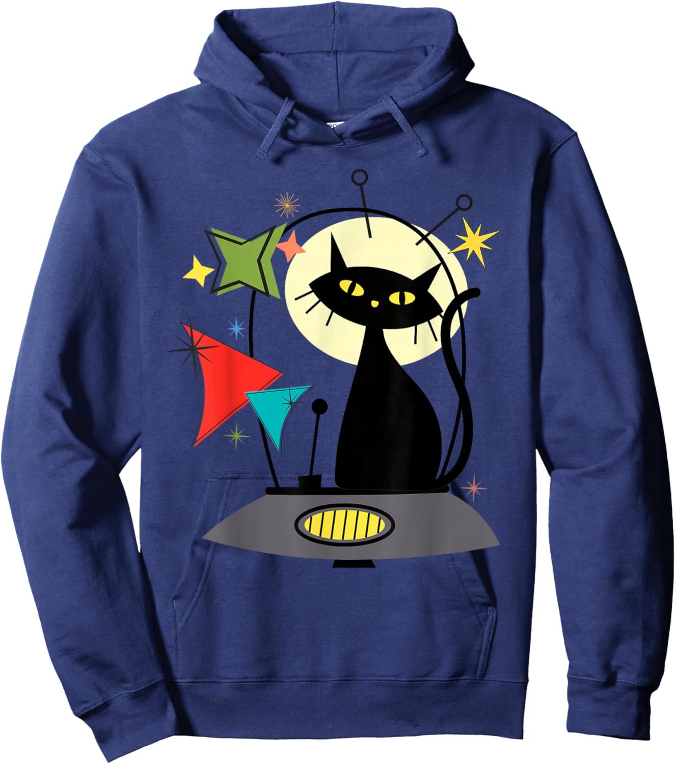 Mid Century Cat Retro Atomic Age Space Modern 50s 60s Kids Hoodie - Hoodie | Navy