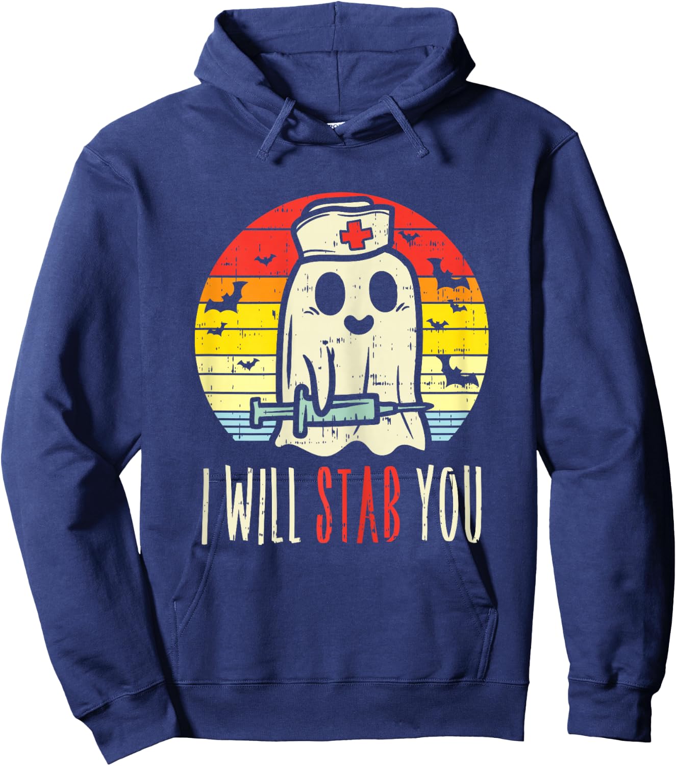 Will Stab You Ghost Nurse Retro Halloween Nursing RN Hoodie - Hoodie | Navy