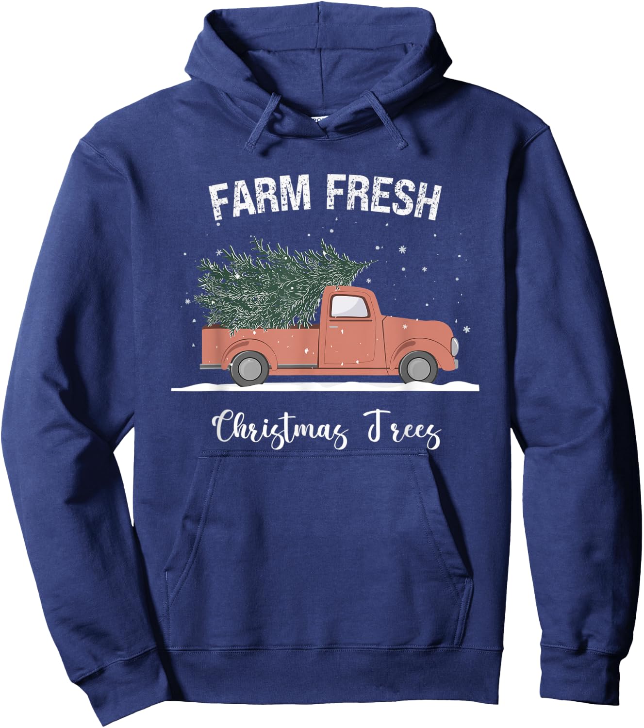 Farm Fresh Christmas Trees Red Truck Pine Tree Family Hoodie - Hoodie | Navy