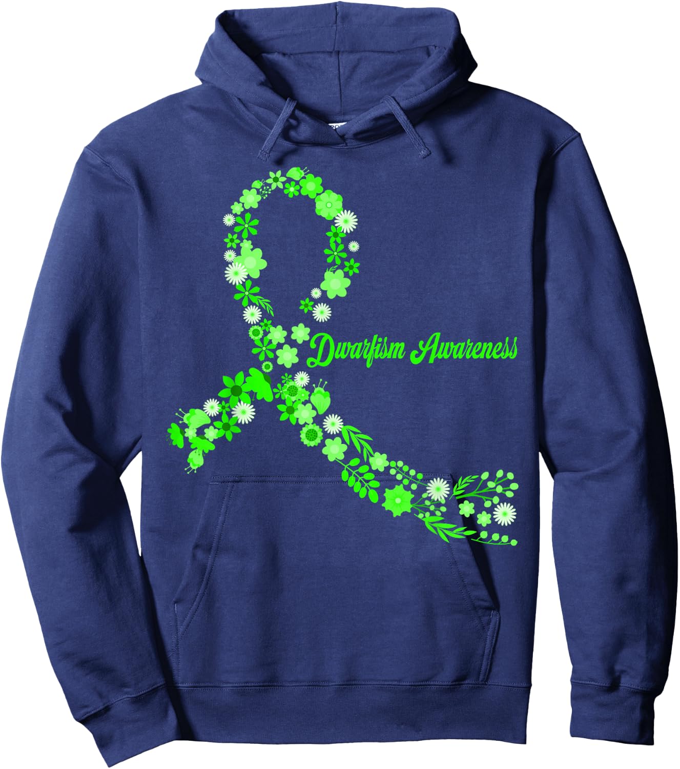 Dwarfism Awareness Hippie Flower Green Ribbon Support Hoodie - Hoodie | Navy