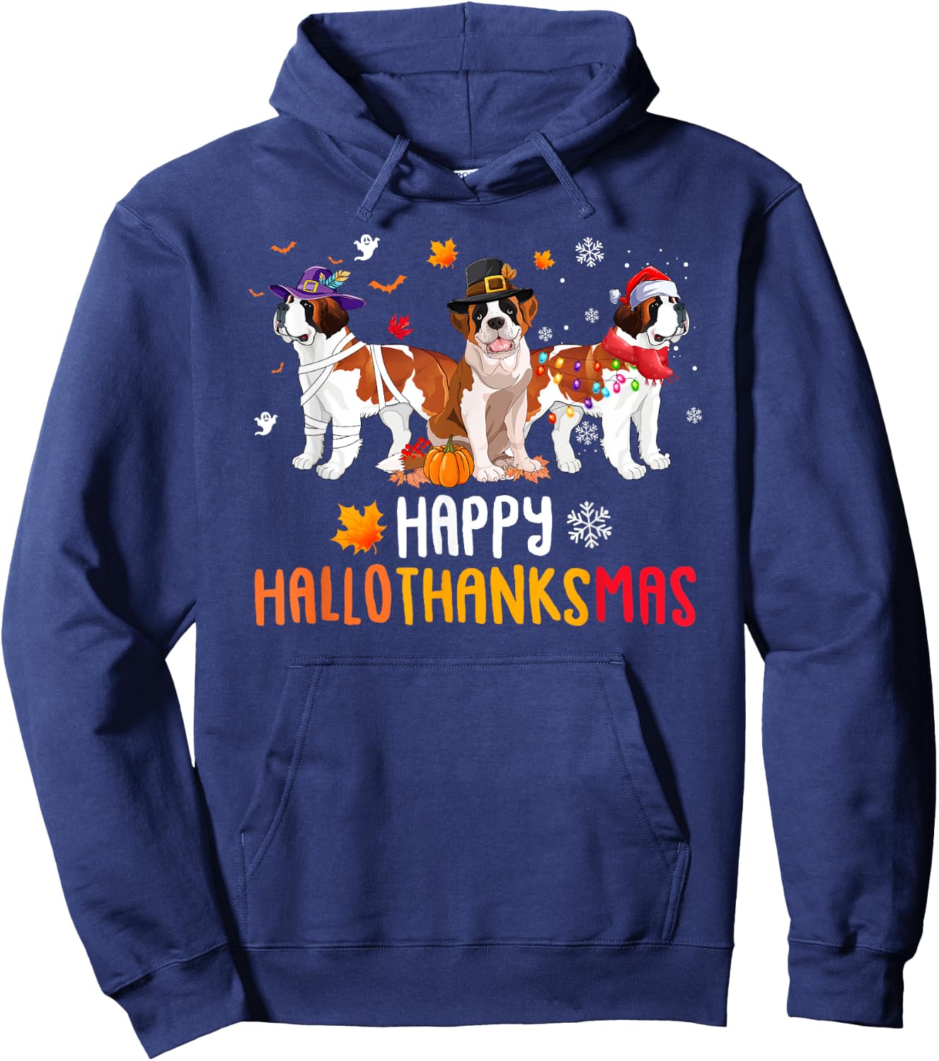 Halloween Thanksgiving Christmas Funny Saint Bernard Dogs Hoodie - Hoodie | Navy