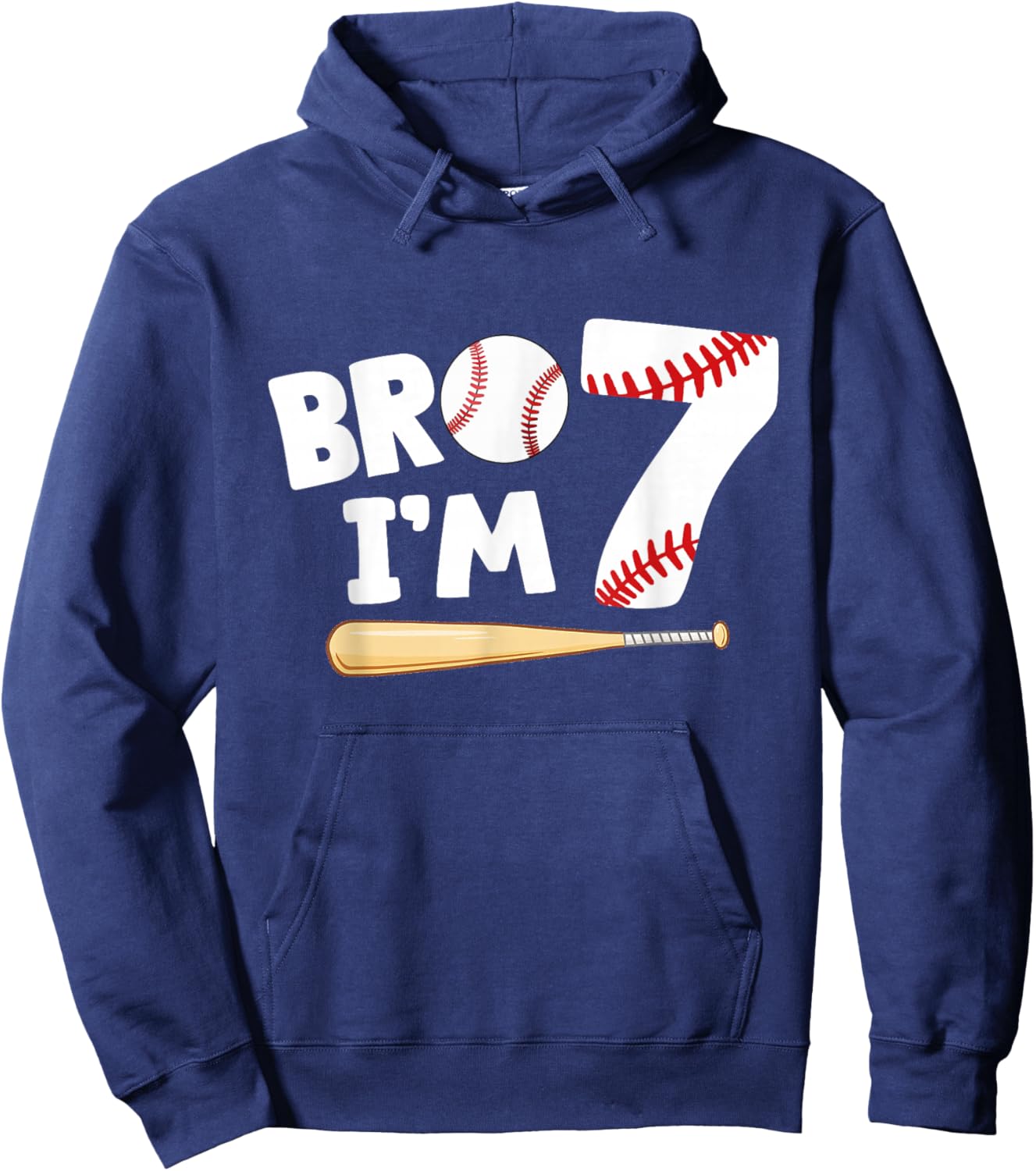 7th Birthday Shirt Boy Bro I'm 7 Year Old Baseball Theme Hoodie - Hoodie | Navy