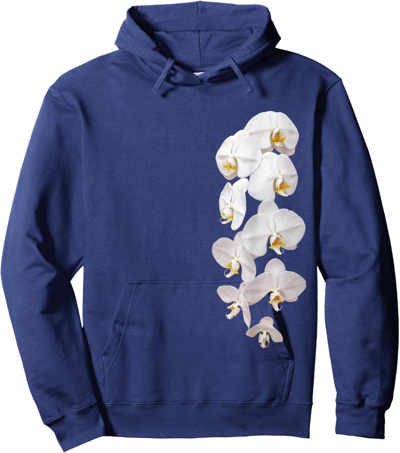 White Phalaenopsis Orchid One-Side Garland Shapes Mania Hoodie - Hoodie | Navy