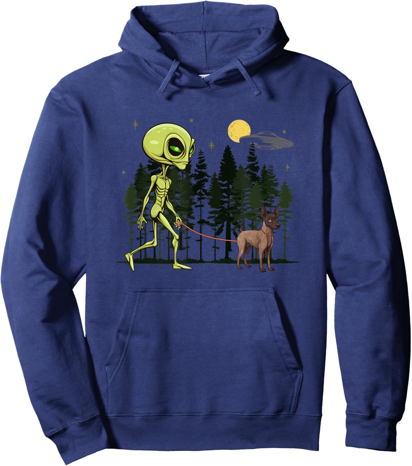 Funny Xoloitzcuintli Xolo Alien Walking UFO Pet Dog Mom Dad Hoodie - Hoodie | Navy