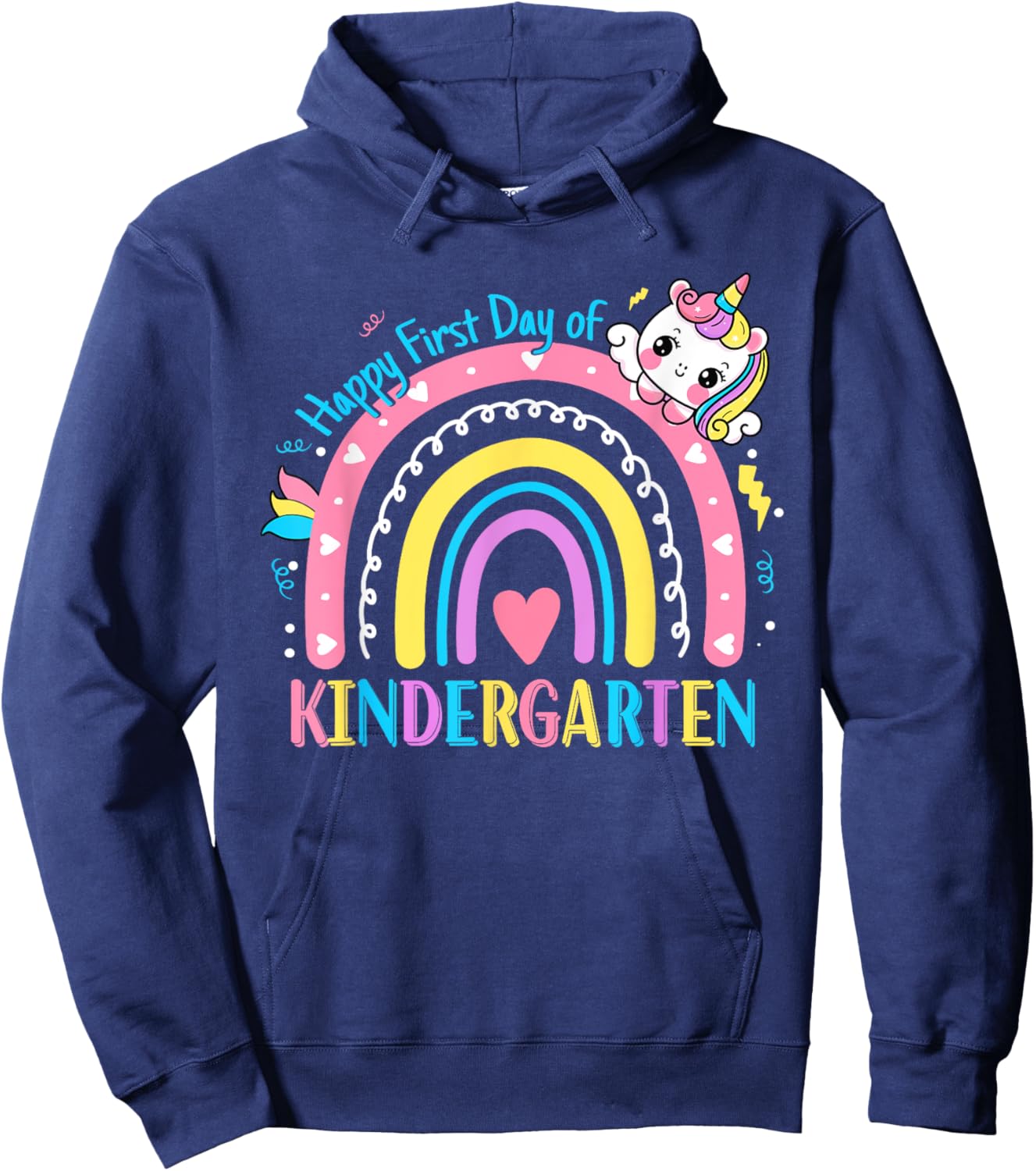 Kindergarten First Day to School Kindergarten Unicorn Girls Hoodie - Hoodie | Navy