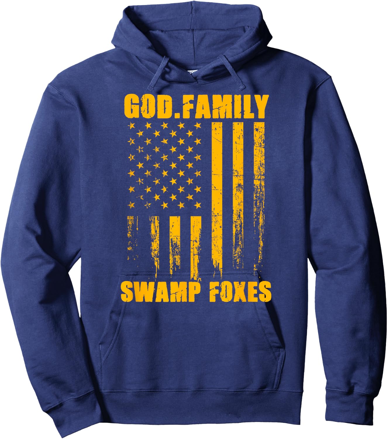 Marion Swamp Foxes God. Family. Vintage USA Flag Hoodie - Hoodie | Navy