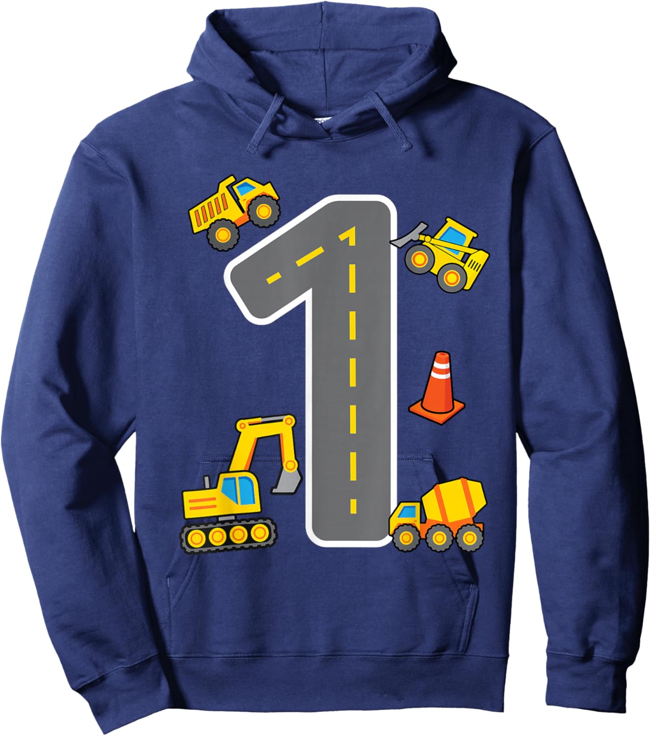 I'm 1 Construction Theme 1st Birthday Party Boys Excavator Hoodie - Hoodie | Navy