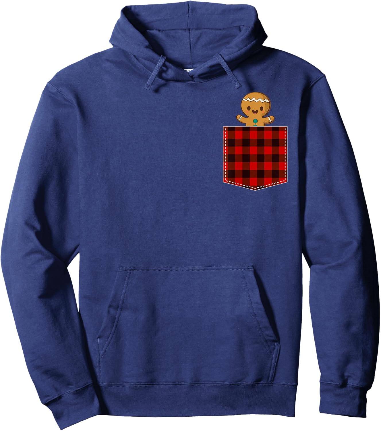 Red Plaid Gingerbread Cookie in Pocket Buffalo Christmas Hoodie - Hoodie | Navy