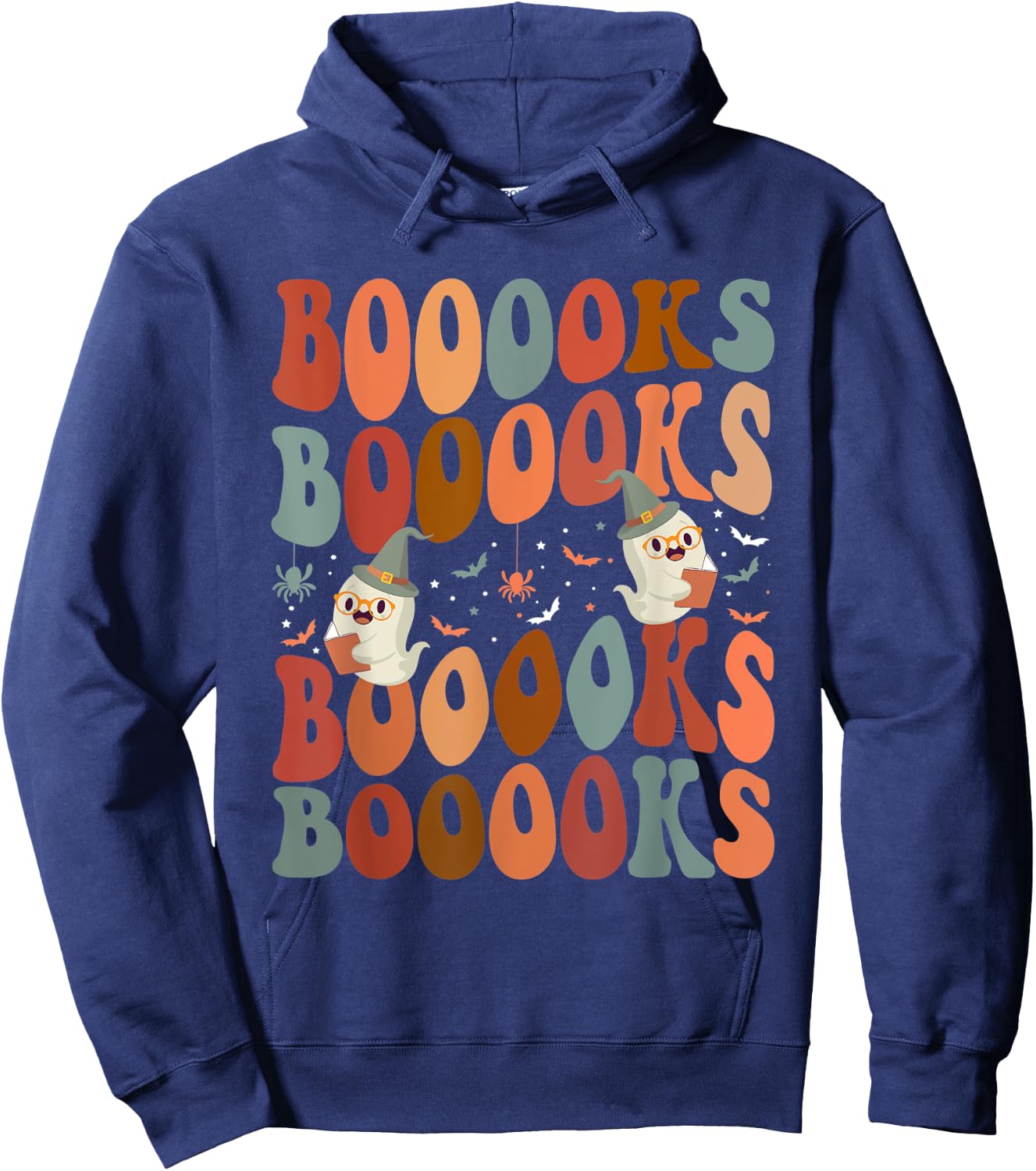Booooks Ghost Boo Read Books Library Teacher Halloween cute Men Women Kids Hoodie - Hoodie | Navy