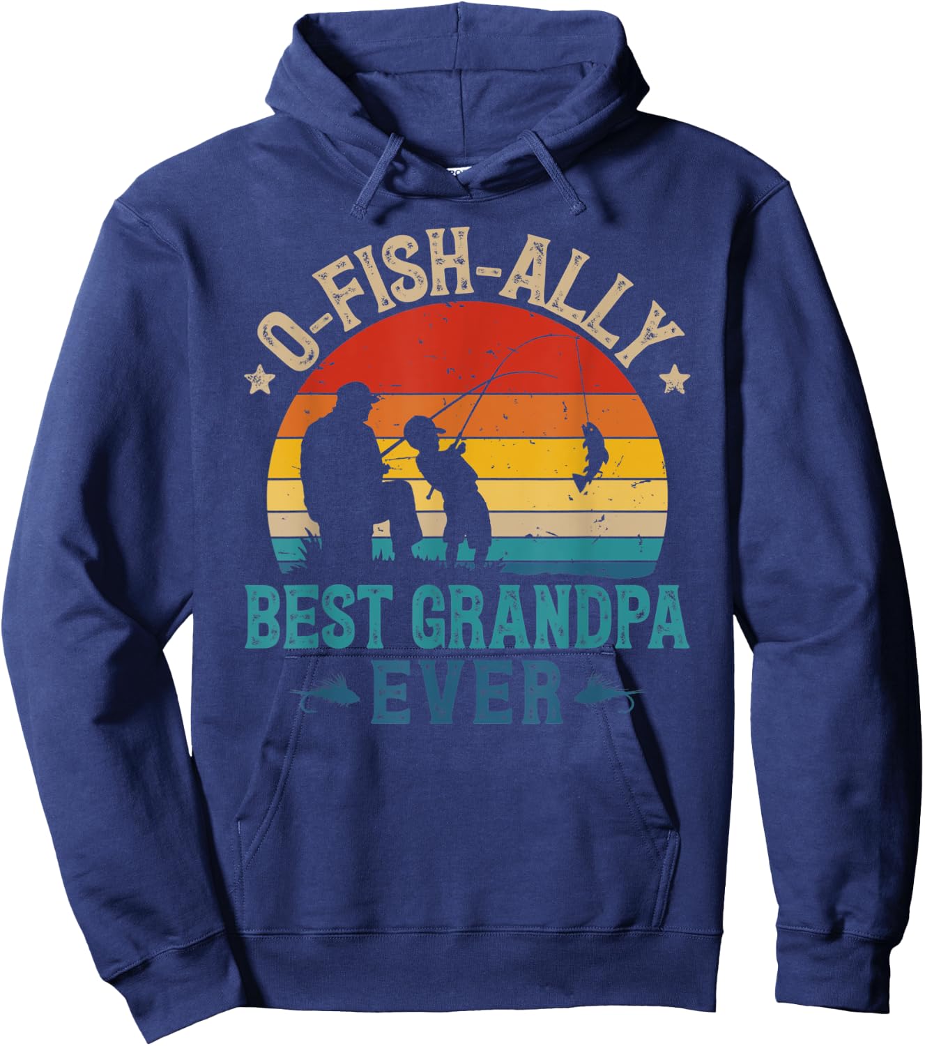 Vintage Fishing Best Grandpa Ever Ofishally Sunset Fisherman Hoodie - Hoodie | Navy