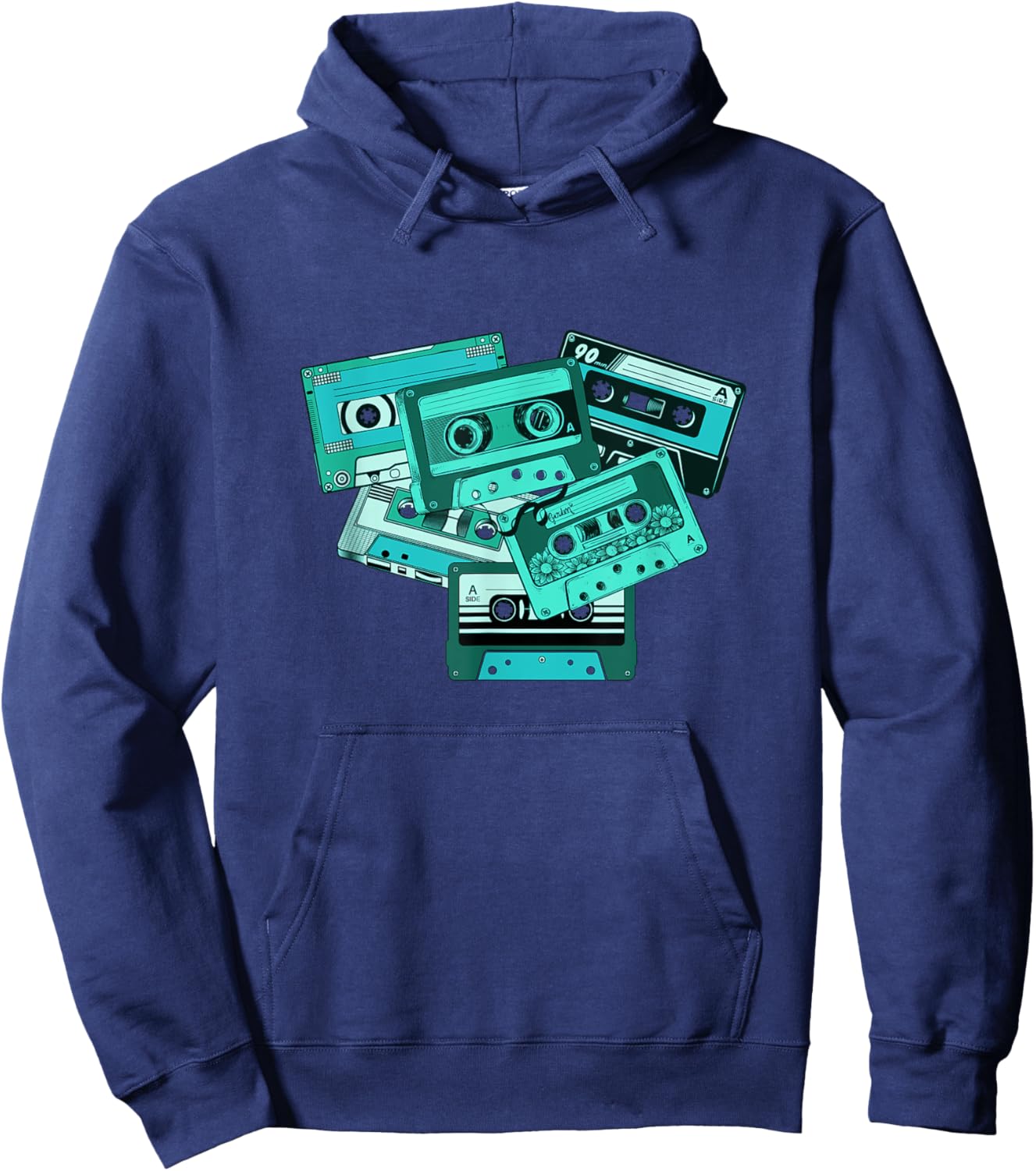 Light Teal Aqua Old School Tapes Teal Aqua Color Graphic Hoodie - Hoodie | Navy