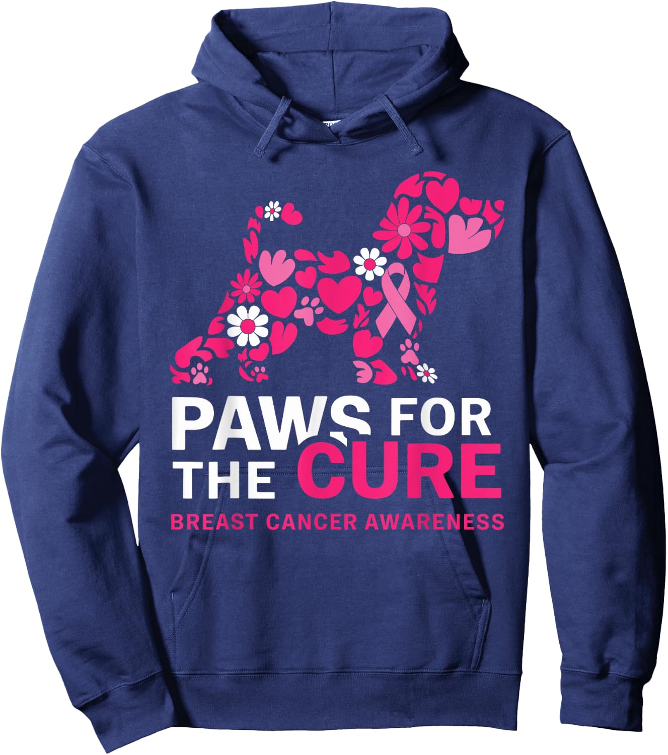 Paws For The Cure Pink Beagle Breast Cancer Awareness Month Hoodie - Hoodie | Navy