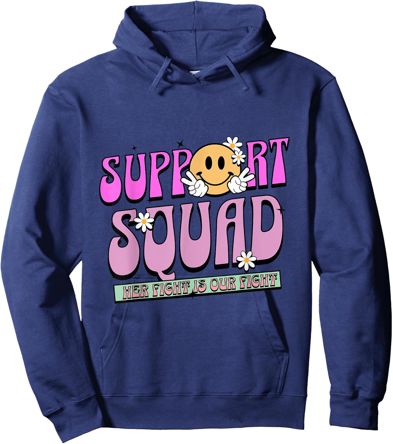 Support Squad Breast Cancer Awareness Family Pink Ribbon Hoodie - Hoodie | Navy