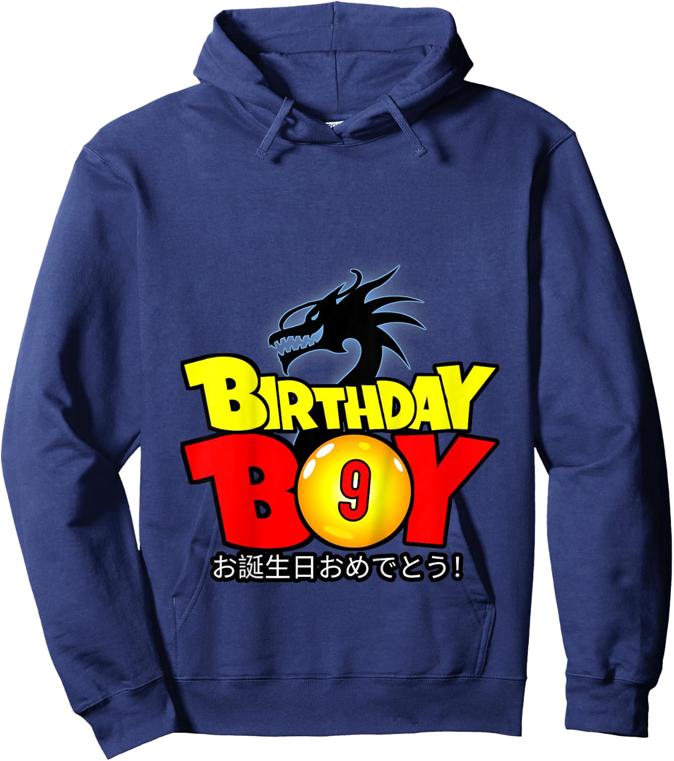 Kids 9 Year Old 9th Dragon Anime Style Birthday Gift Boys Hoodie - Hoodie | Navy