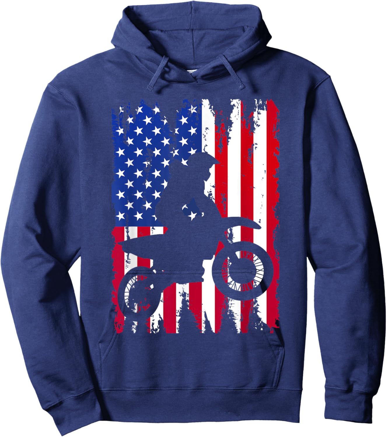 Dirt Bike American Flag Motocross Biker 4th of July Men Boys Hoodie - Hoodie | Navy