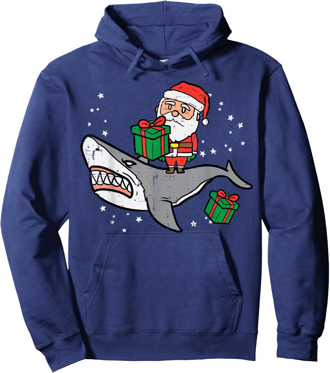 Santa On Shark Cute Christmas Xmas Boys Kids Toddler Hoodie - Hoodie | Navy