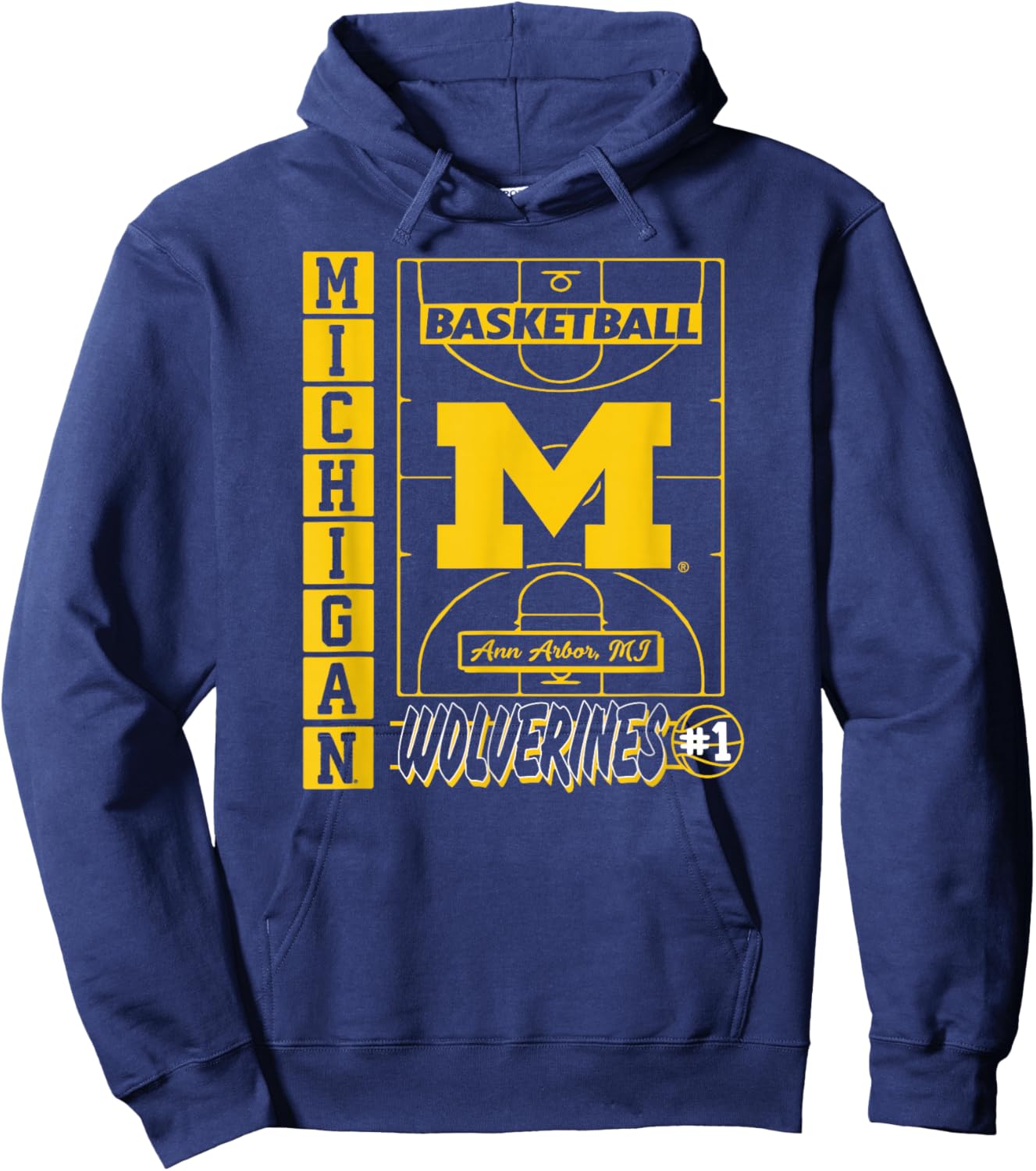 Michigan Wolverines Basketball Vintage Court Navy Hoodie - Hoodie | Navy