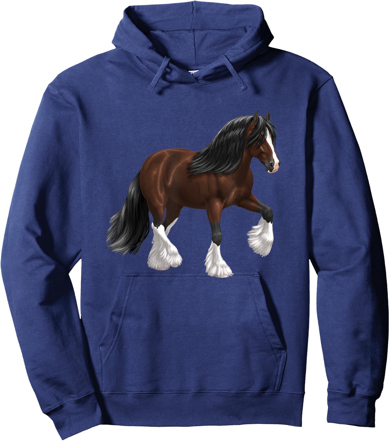 Brown & White Gypsy Vanner Bay Draft Horse Trotting Hoodie - Hoodie | Navy