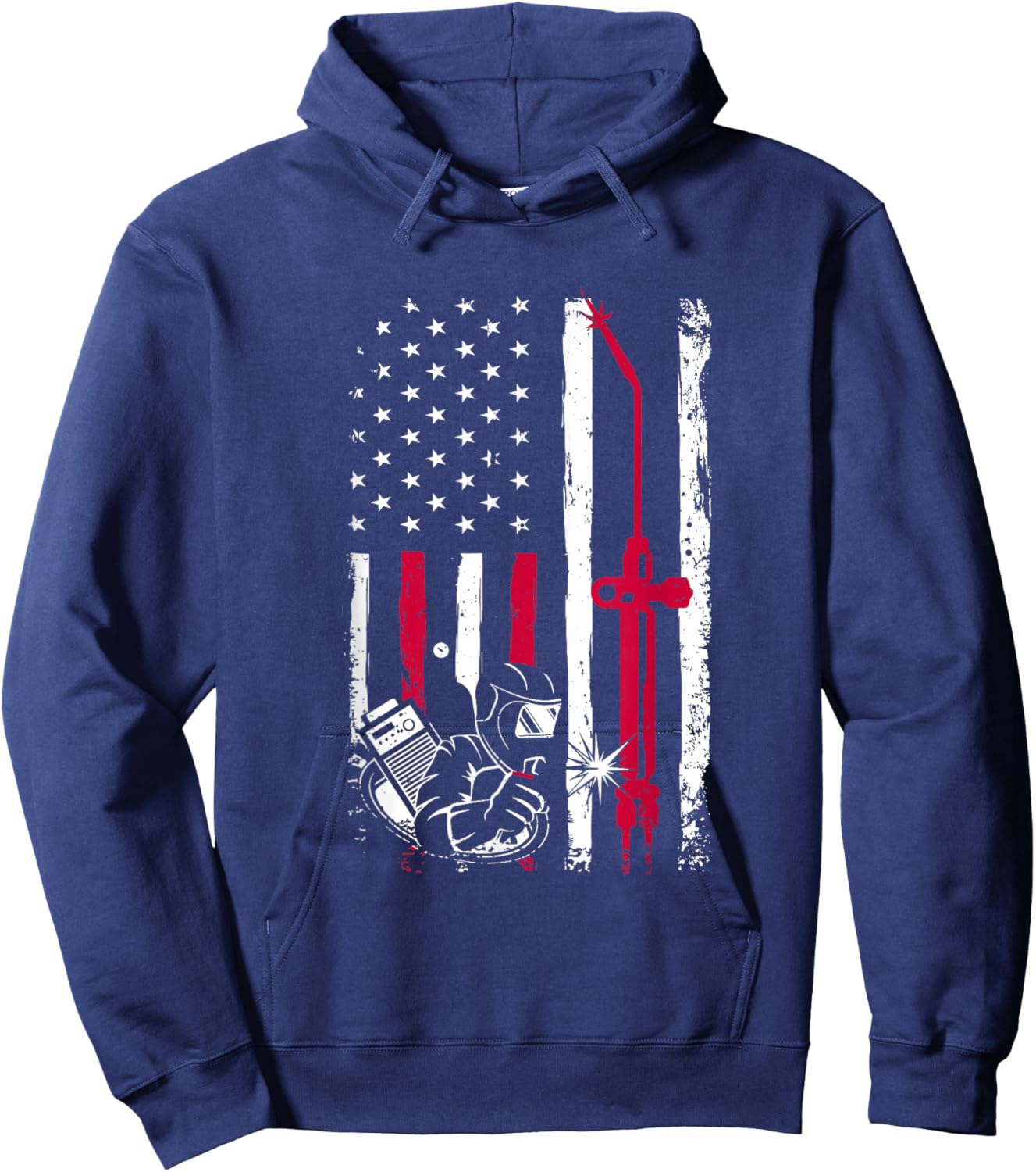 Patriot Welder Red Line American USA Flag Patriotic Welding Hoodie - Hoodie | Navy
