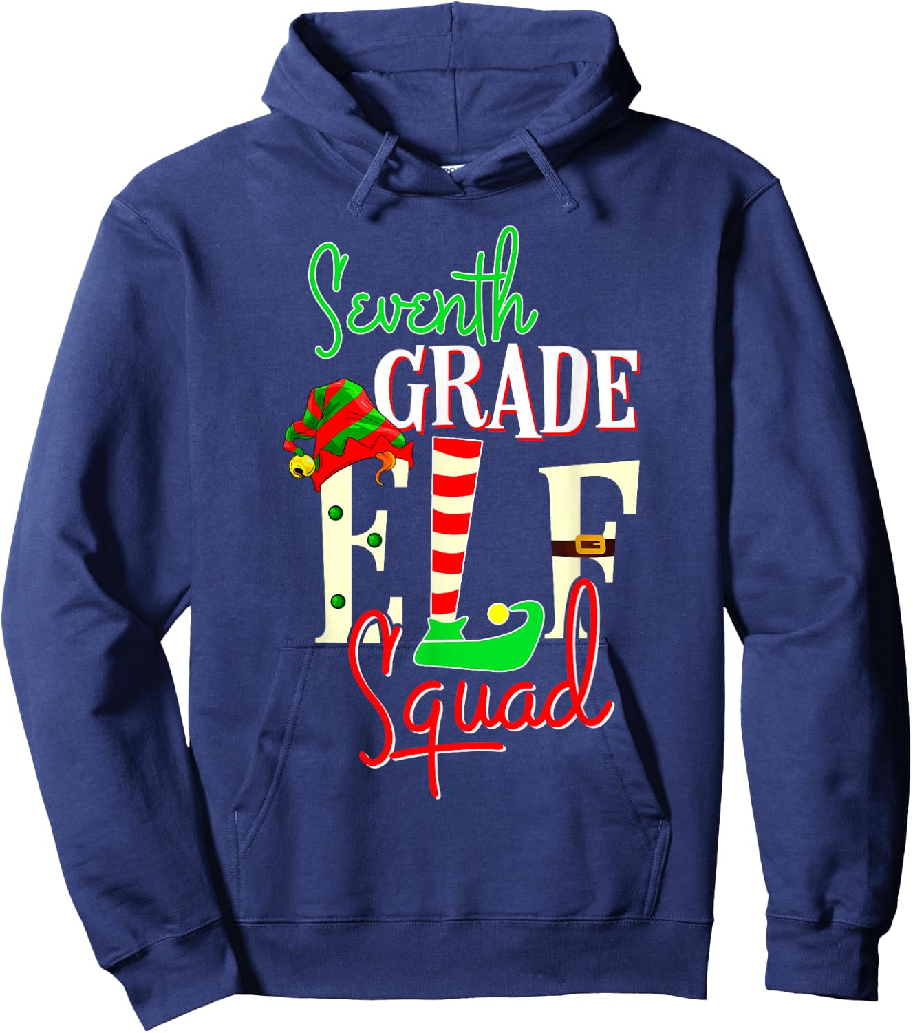 Seventh Grade Elf Squad Christmas Gift 7th Teacher Men Women Kids Hoodie - Hoodie | Navy