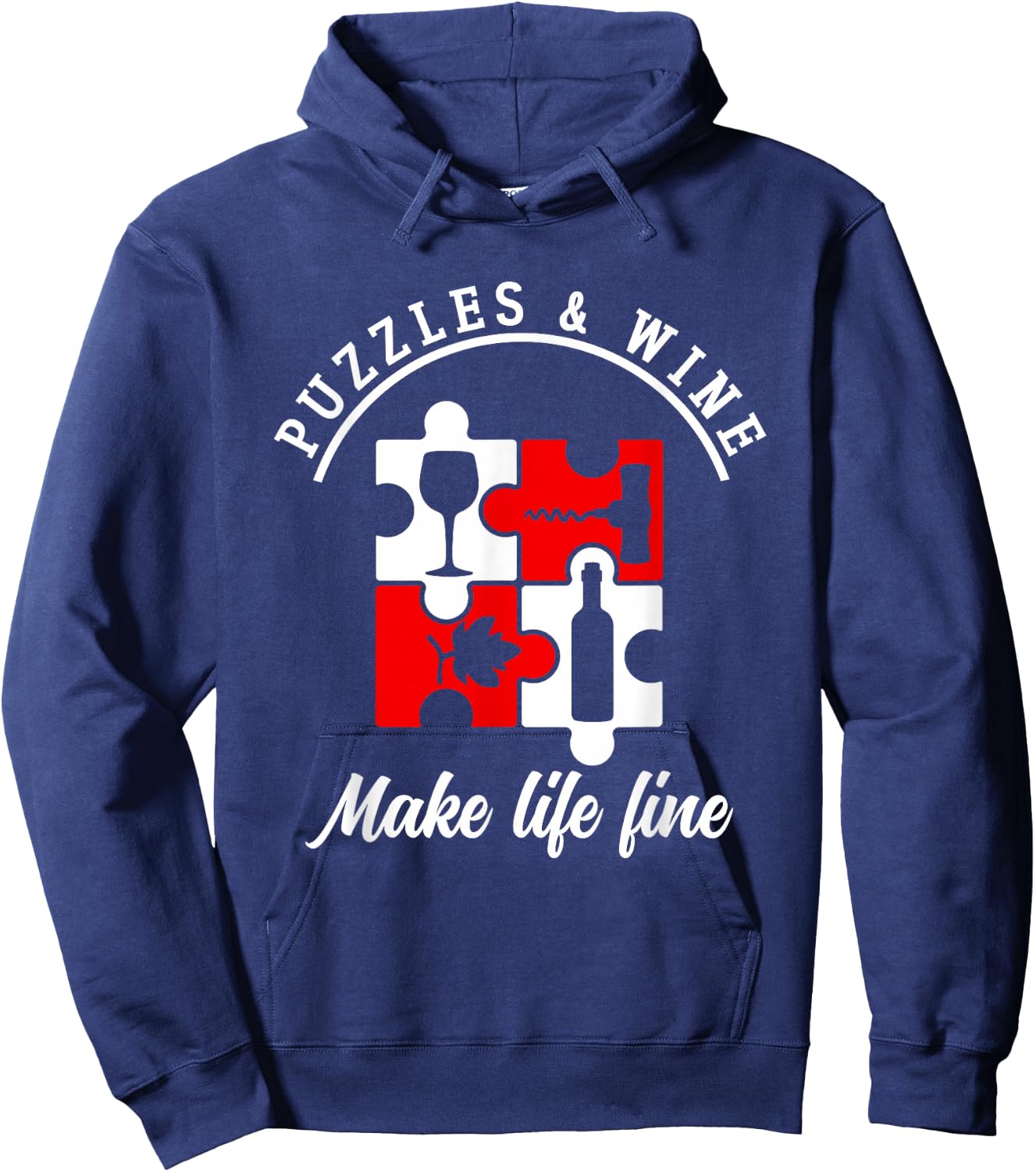 Puzzles And Wine Make Life Line | Puzzle Lovers Hoodie - Hoodie | Navy