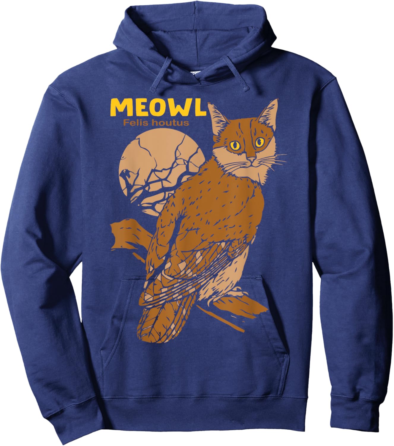 Meowl Cat Owl With Tree And Full Moon Funny Gift Women Hoodie - Hoodie | Navy