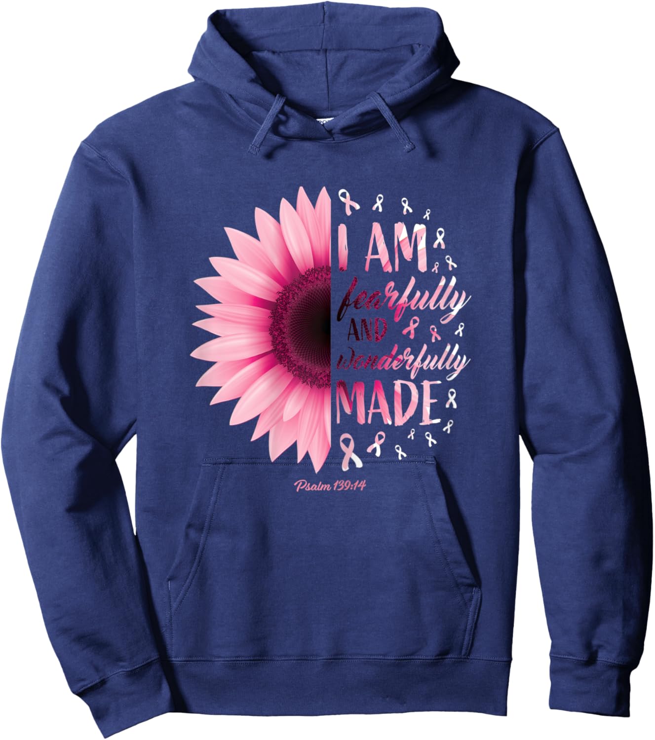 Fearfully Wonderfully Made Gift Pink Breast Cancer Awareness Hoodie - Hoodie | Navy