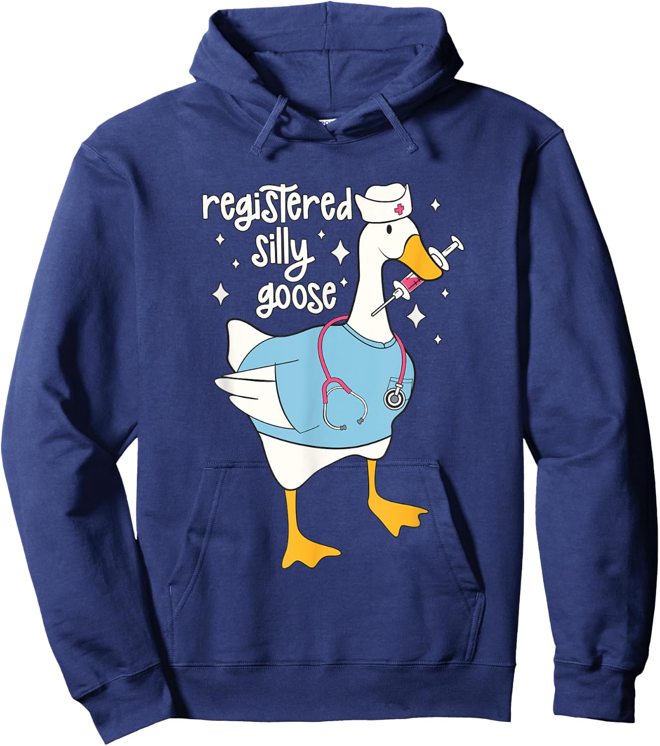 Funny Silly Animal Goose Lover Gifts - Registered Silly Goose Nurse - -Adults - Black - Small - Short Sleeve - Modern Cartoon Hoodie - Hoodie | Navy