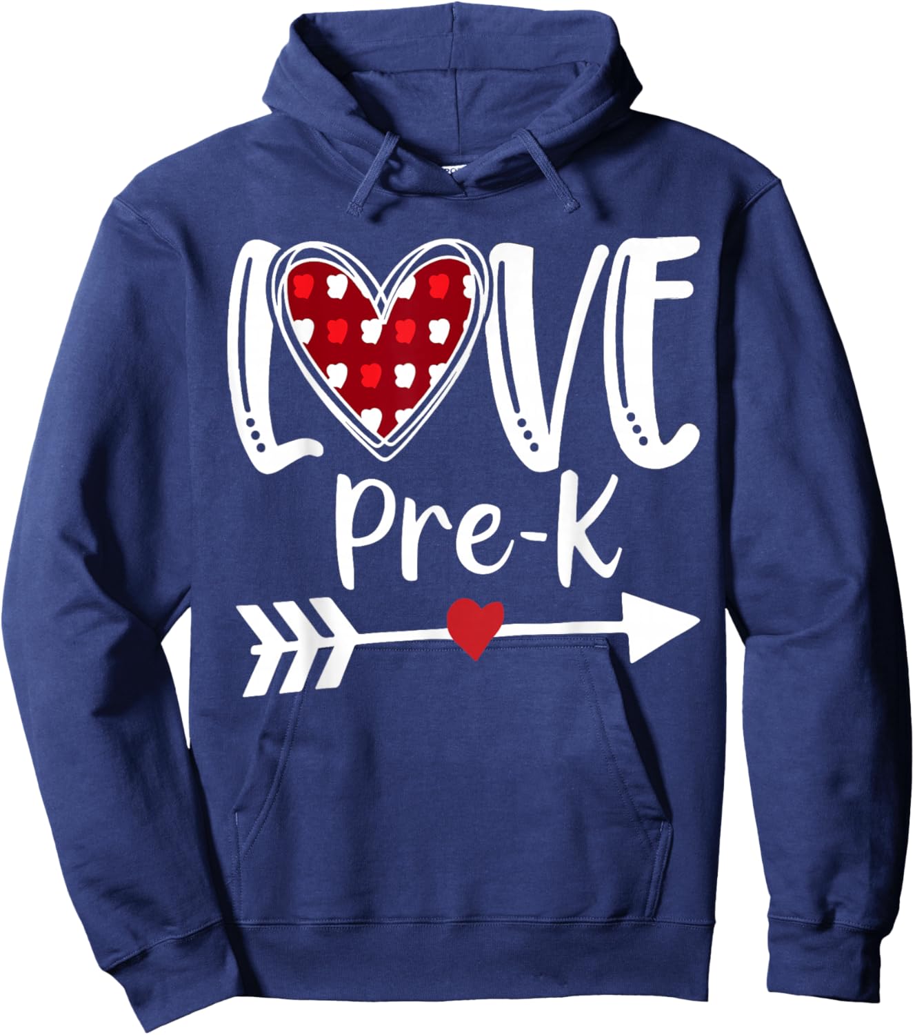 Love Pre-K Red Plaid Heart Valentines Day Teacher Student Hoodie - Hoodie | Navy