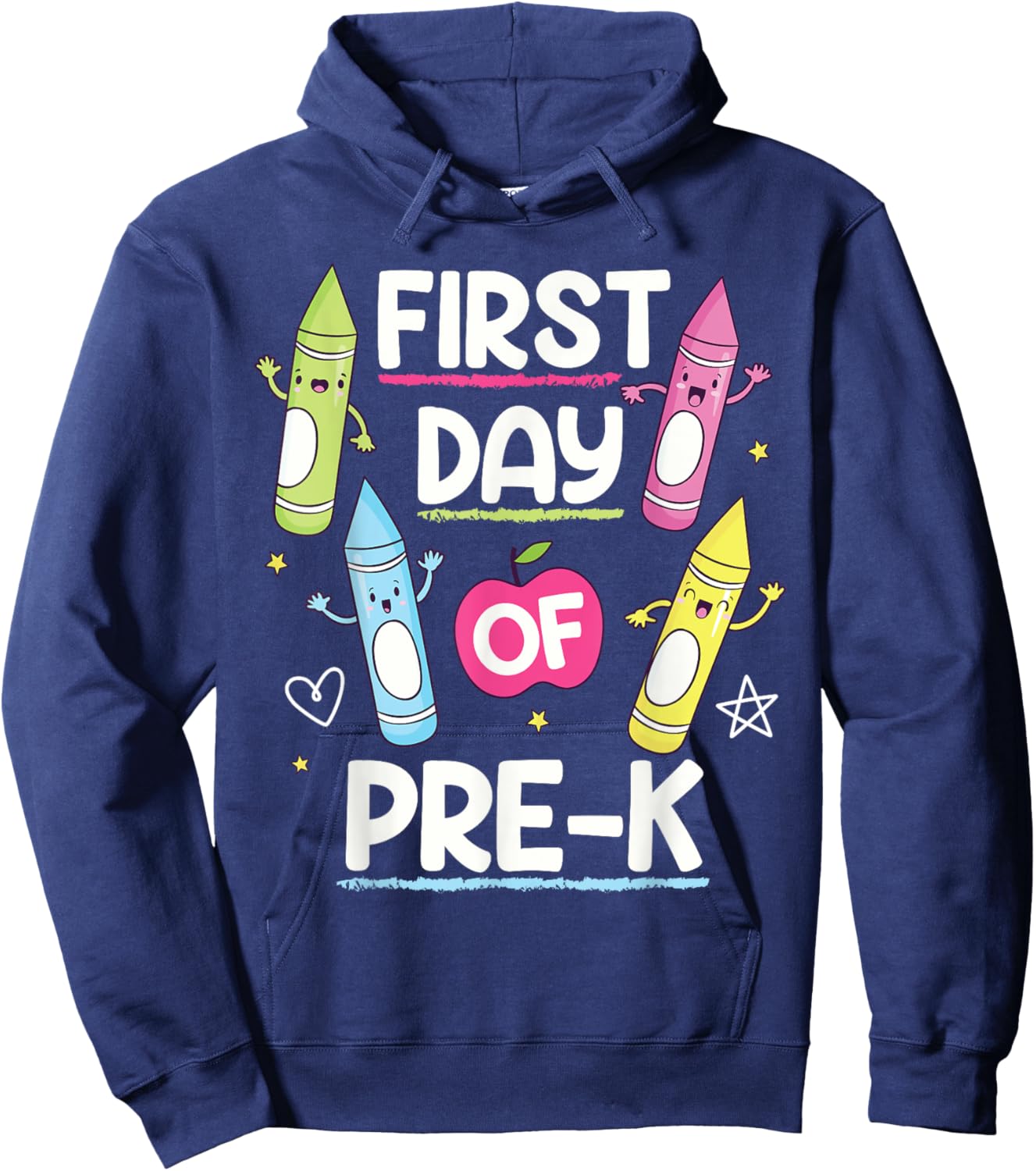 Happy First Day of Pre-K Crayon Funny Back to School 2024 Hoodie - Hoodie | Navy