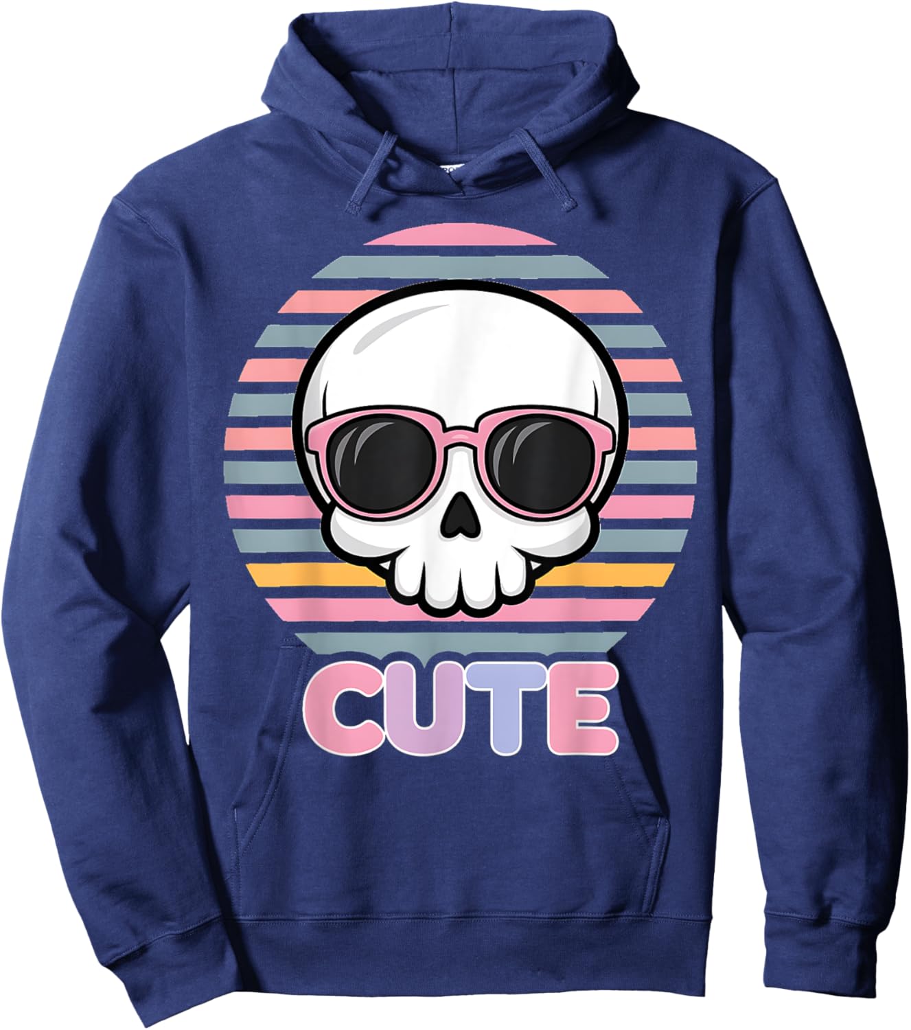 Pastel Goth Fairycore Grunge Kawaii Cute Halloween Skull Hoodie - Hoodie | Navy