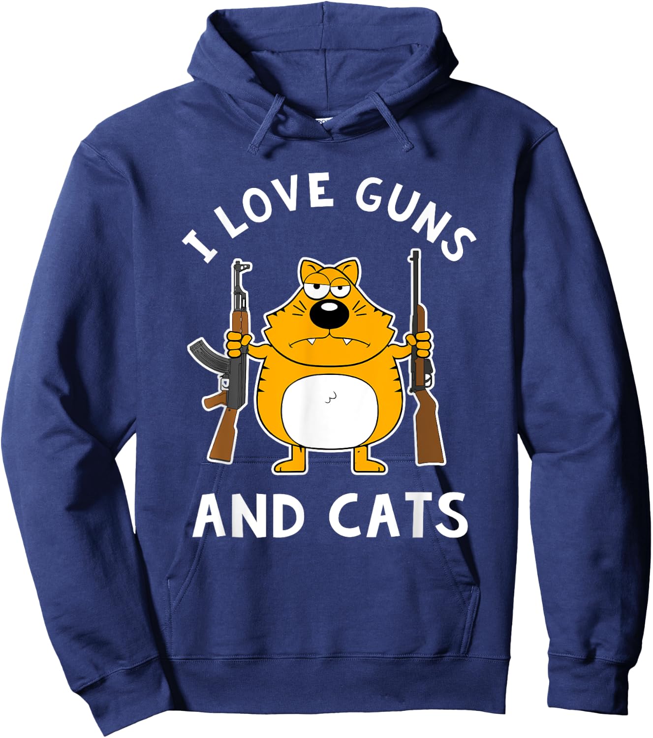 I Love Guns and Cats with AK-47 and a Shotgun 2nd Amendment Hoodie - Hoodie | Navy